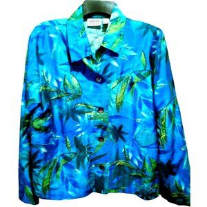 Coastal Chic Tropical Top Jacket Shacket Chico 1 Size Medium Blue Lightweight